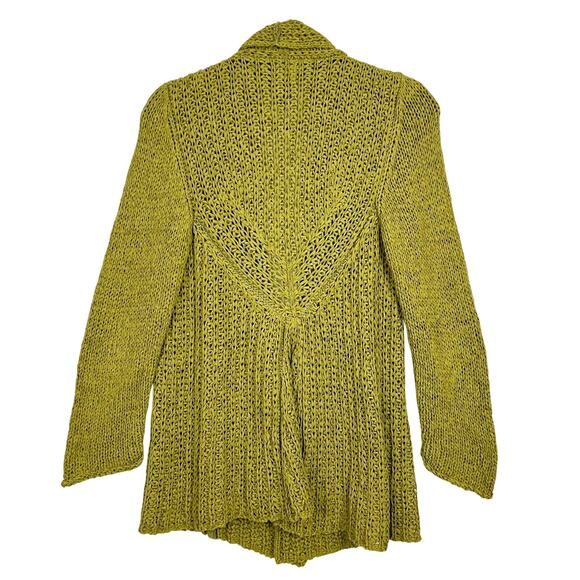 Pure Handknit Loose Open Knit Chunky Green Sweater Lagenlook Cardigan Size S/M - Picture 3 of 12